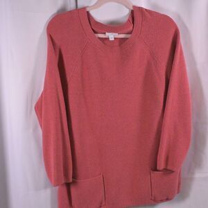J Jill Womens Large Pinkish Red Crew Neck Long Sleeve Pockets Pullover Sweater